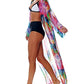 Feather Print Kimono: Women's Long Sleeve Beach Cardigan