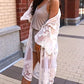 Mesh Embroidered Kimono Cardigan: Women's 3/4 Sleeve Cover Up