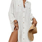 Swiss Dot Long Sleeve Beach Shirt Dress: Women's Cover Up