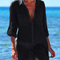Long Sleeve Button-Down Beach Shirt Cover Up with Pocket for Women