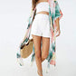 Leaf Print Kimono: Women's Half Sleeve Swimsuit Cover Up