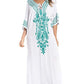 Embroidered V-Neck Beach Kaftan Short Sleeve Swimsuit Cover Up