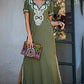 Embroidered V-Neck Beach Kaftan - Women's Cover-Up