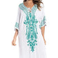 Embroidered V-Neck Beach Kaftan Short Sleeve Swimsuit Cover Up
