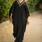 V Neck Embroidered Kaftan Cold Shoulder Beach Cover Up"