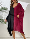 Women's V-Neck Swimsuit Coverup Black and Red Plus Size