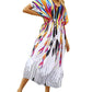 V-Neck Colorful Print Beach Kaftan Dress with Drawstring Belt