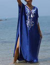V Neck Embroidery Kaftan: Loose Beach Swimsuit Cover Up