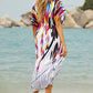 V-Neck Colorful Print Beach Kaftan Dress with Drawstring Belt