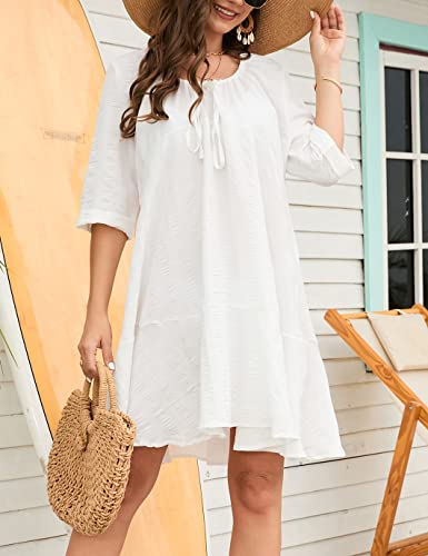 White Flowy Beach Dress: Women's Swimsuit Cover Up-Eddoyee