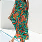 Floral Print Green V-Neck Kaftan Dress Bathing Suit Cover-Up