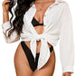 Women's White Button-Down Swimsuit Cover Up Dress