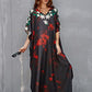 Ethnic Print Long Beach Kaftan for Women V-Neck Cover Up