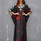 Ethnic Print Long Beach Kaftan for Women V-Neck Cover Up