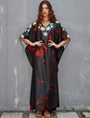 Ethnic Print Long Beach Kaftan for Women V-Neck Cover Up