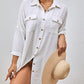 Swiss Dot Long Sleeve Beach Shirt Dress: Women's Cover Up