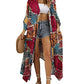 Red and Orange Printed Plus Size Women's Kimono Cover Up