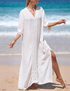 Women's Embroidered V-Neck Beach Caftan Dress