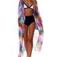 Feather Print Kimono: Women's Long Sleeve Beach Cardigan