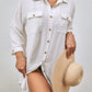 Swiss Dot Long Sleeve Beach Shirt Dress: Women's Cover Up