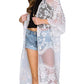 Mesh Embroidered Kimono Cardigan: Women's 3/4 Sleeve Cover Up