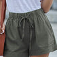 Green Women's Summer Shorts with Elastic Drawstring Waist