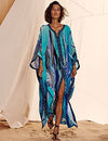 Women's Print Beach Caftan with Side Split, Ideal Coverup