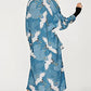Crane Print Kimono: Women's Beach Cover Up with Belt