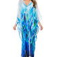 Leaf Print Chiffon Beach Kaftan Maxi Dress Women's Swim Cover Up