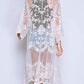 Mesh Embroidered Kimono Cardigan: Women's 3/4 Sleeve Cover Up