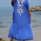 V Neck Embroidery Kaftan: Loose Beach Swimsuit Cover Up