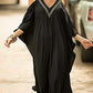 V Neck Embroidered Kaftan Cold Shoulder Beach Cover Up"