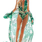 Long Sleeve Leaf Print Women's Beach Kimono Cover Up