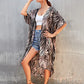 Women's Long Leaf Print Kimono Beach Cover-Up for Swimwear