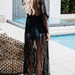 Long Sleeve Lace-Up Beach Kimono Cardigan: Women's Swimwear Cover Up