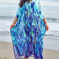 Leaf Print Chiffon Beach Kaftan Maxi Dress Women's Swim Cover Up
