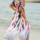 V-Neck Colorful Print Beach Kaftan Dress with Drawstring Belt