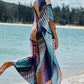 V-Neck Beach Kaftan Maxi Cover-Up with Colorful Print