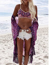 Purple Tassel Kimono Cardigan Women's Beach Cover Up