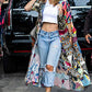 Print Kimono: Women's Short Sleeve Swimsuit Cover Up