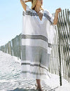 Plus Size V-Neck Striped Beach Kaftan Cover Up for Women