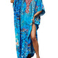 Women's Blue V-Neck Ethnic Print Caftan: Beach Cover-Up