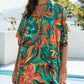 Floral Print Green V-Neck Kaftan Dress Bathing Suit Cover-Up