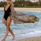 Leopard Print Short Sleeve Kimono Women's Swimwear Cover Up