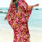 Eddoyee Womens Loose Kaftan Dresses Floral Print Plus Size Caftan Side Split V-neck Beach Bathing Suit Cover Up Red