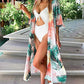 Leaf Print Kimono: Women's Half Sleeve Swimsuit Cover Up