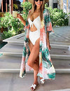 Leaf Print Kimono: Women's Half Sleeve Swimsuit Cover Up