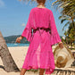 Women's Rose Dot Print Swimsuit Cover Up Kimono with Belt