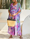 Purple Tie Dye Plus Size Kaftan Dress for Women's Swimsuit Cover Up
