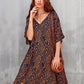 Women's Stripe Print Swimsuit Cover Up V-Neck Midi Dress